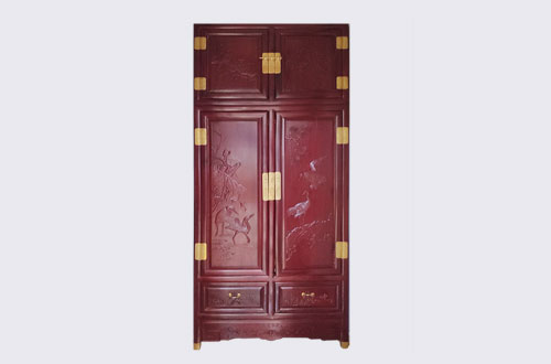 滦南高端中式家居装修深红色纯实木衣柜